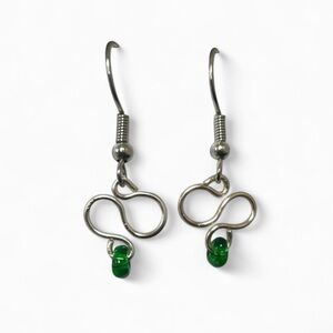 Elegant Polished Silver Infinity Earrings with Green Accents